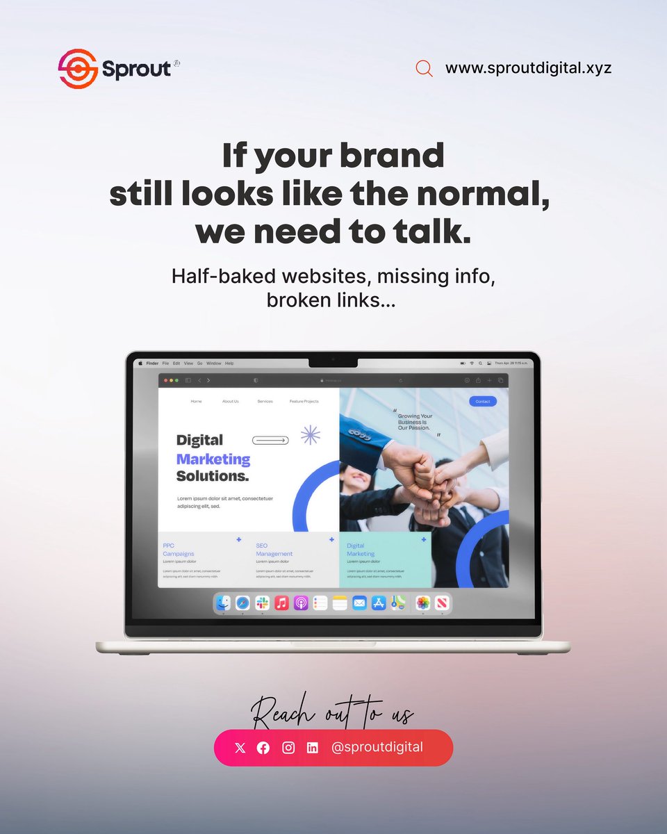 Your brand isn’t “just okay.”
Broken links and half-baked sites? Not acceptable.
Let’s fix that → sproutdigital.xyz

#DigitalMarketing #WebDesign #BrandStrategy