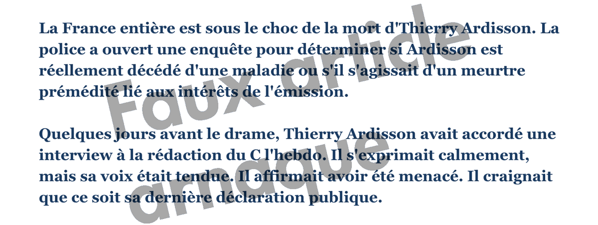 Les escrocs sont des ordures charognards
Ici utiliser la mort de #ThierryArdisson pour faire croire que ça pourrait être un meurtre car il aurait révélé des choses secrètes sur une plateforme qui rendrait riche. On avait vu ça avec #AlainDelon &amp; une fausse app de casino à sa mort