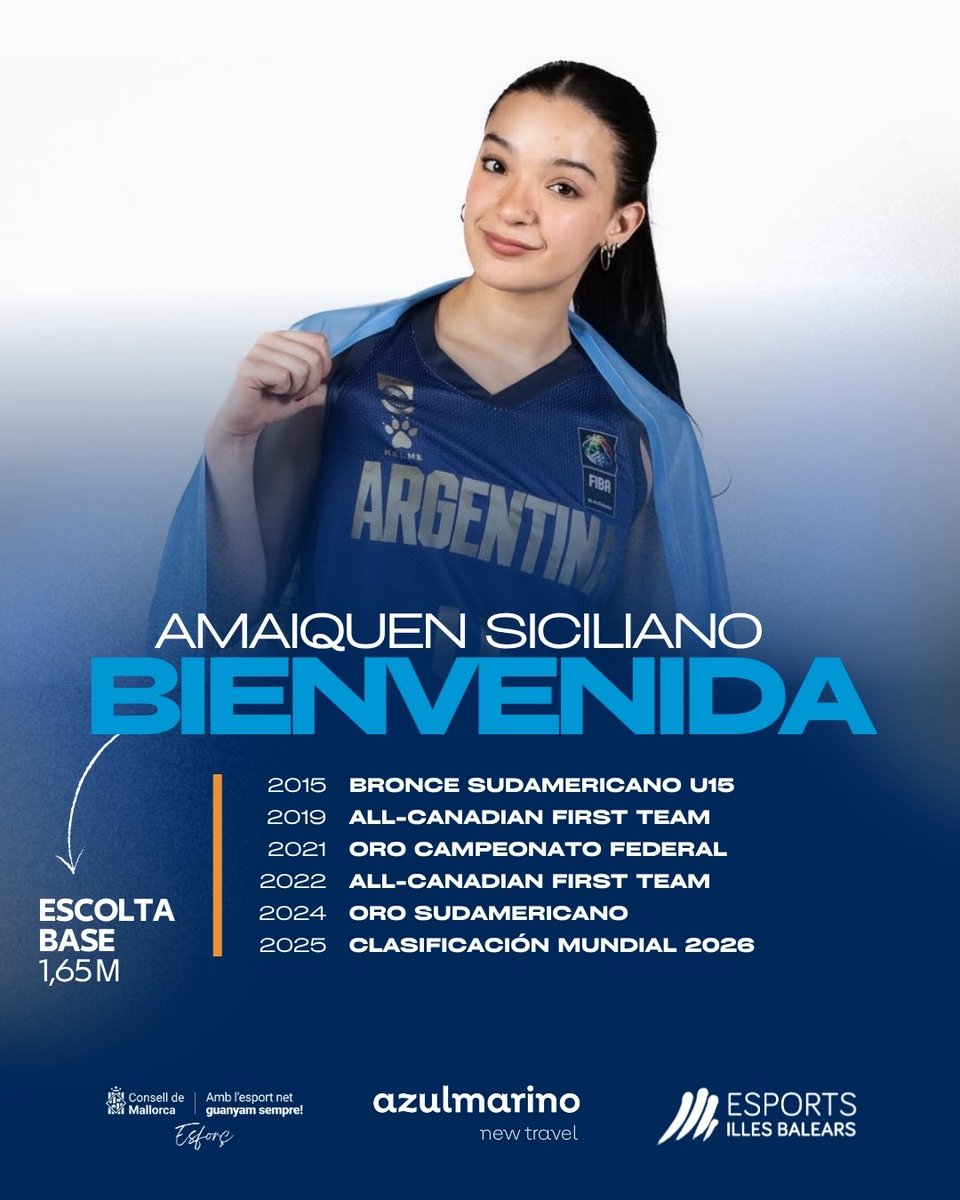 Amaiquen Siciliano, control del juego para Azulmarino Baloncesto.

La joven base argentina aterriza en Mallorca para sumar liderazgo, puntos y visión de juego para reforzar nuestra dirección de partido. 

🔗 Noticia completa 👉🏽 bit.ly/3IuB0Qq

#AzulmarinoBaloncesto
