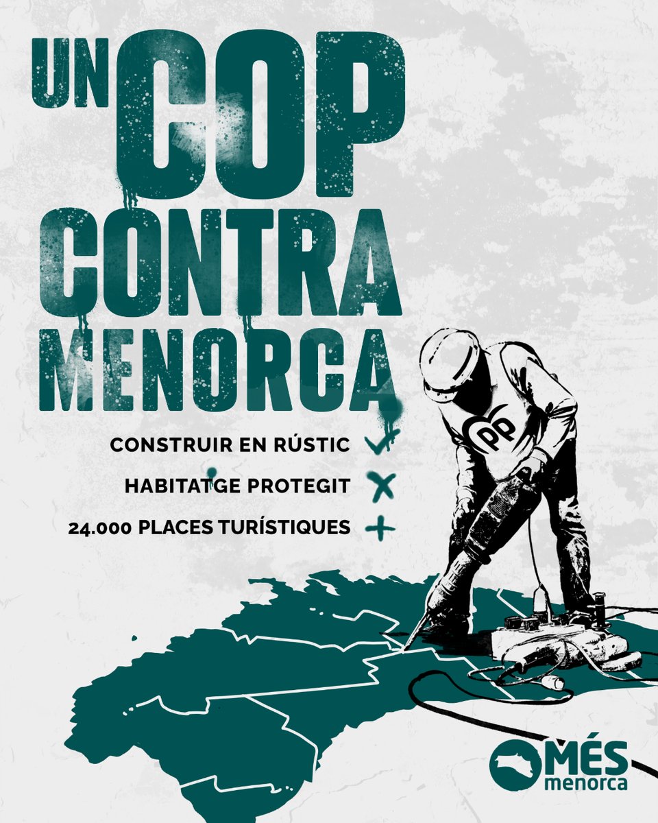 El PP prepara un cop contra la nostra illa❗️

😡 Capgiren el Pla Territorial de dalt a baix:

⚫️ Promouen més construccions en sòl rústic.
⚫️ Suprimeixen l'obligació de construir habitatge protegit a noves promocions.
⚫️ Creen 24.000 places turístiques més.

#MenorcaNoEsVen 💚