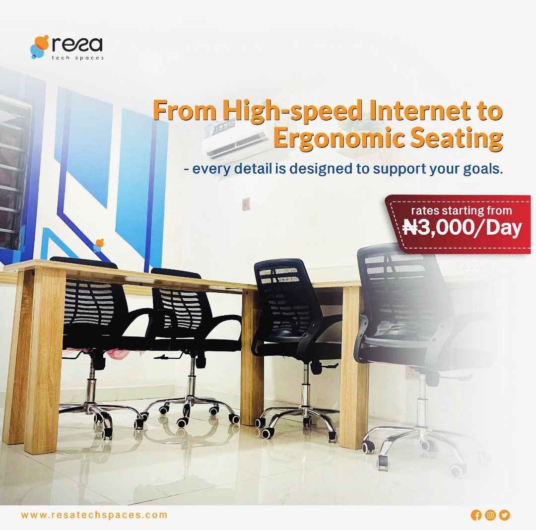 resa_techspaces's tweet image. From high-speed internet to comfy, ergonomic seating — we’ve thought of everything so you can focus on what truly matters: achieving your goals. 
RESA TECH Spaces is where productivity meets comfort.

Visit us today!

#ogba #workspacesinogba