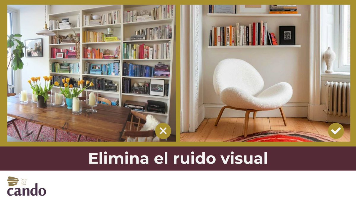 🗨️ El ruido visual afecta nuestro bienestar más de lo que imaginas. Para un hogar armonioso:
Organiza tu cocina con estantes y cajas de colores similares. Tu salón con muebles de almacenamiento oculto y cortinas a juego. Prioriza la calidad y la coherencia en tu dormitorio
