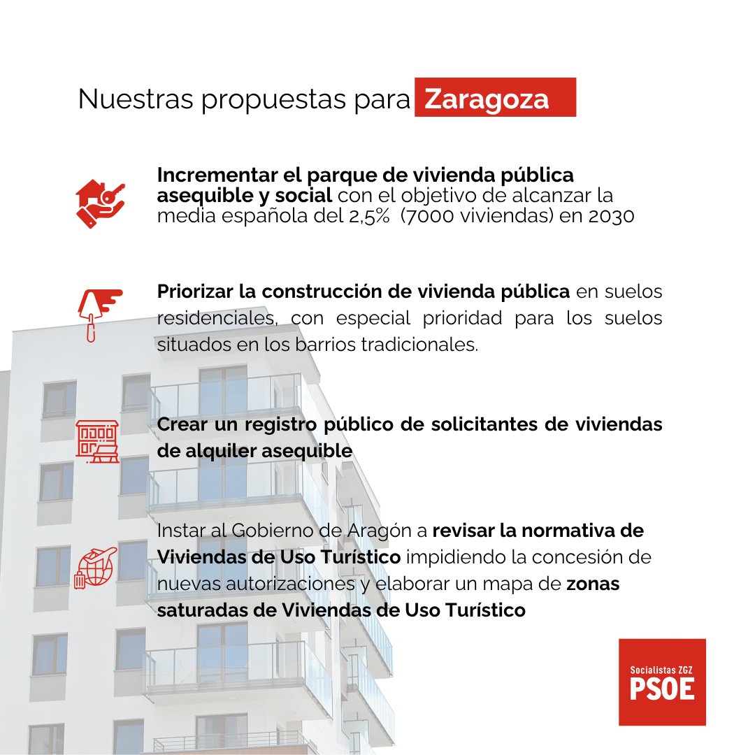 🏠#Vivienda:

👉Incrementar el parque de vivienda pública asequible y social hasta alcanzar la media española del 2,5%

👉Nueva regulación de Viviendas de Uso Turístico y mapa de zona saturada