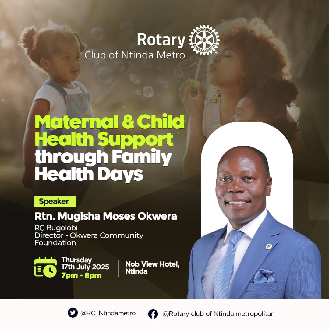 Join  us this Thursday!!
Our very  own Rtn Mugisha Moses will be giving us insights  on how to promote  maternal and child health in our community 
#seeyouthursday
#ntindametro
#health