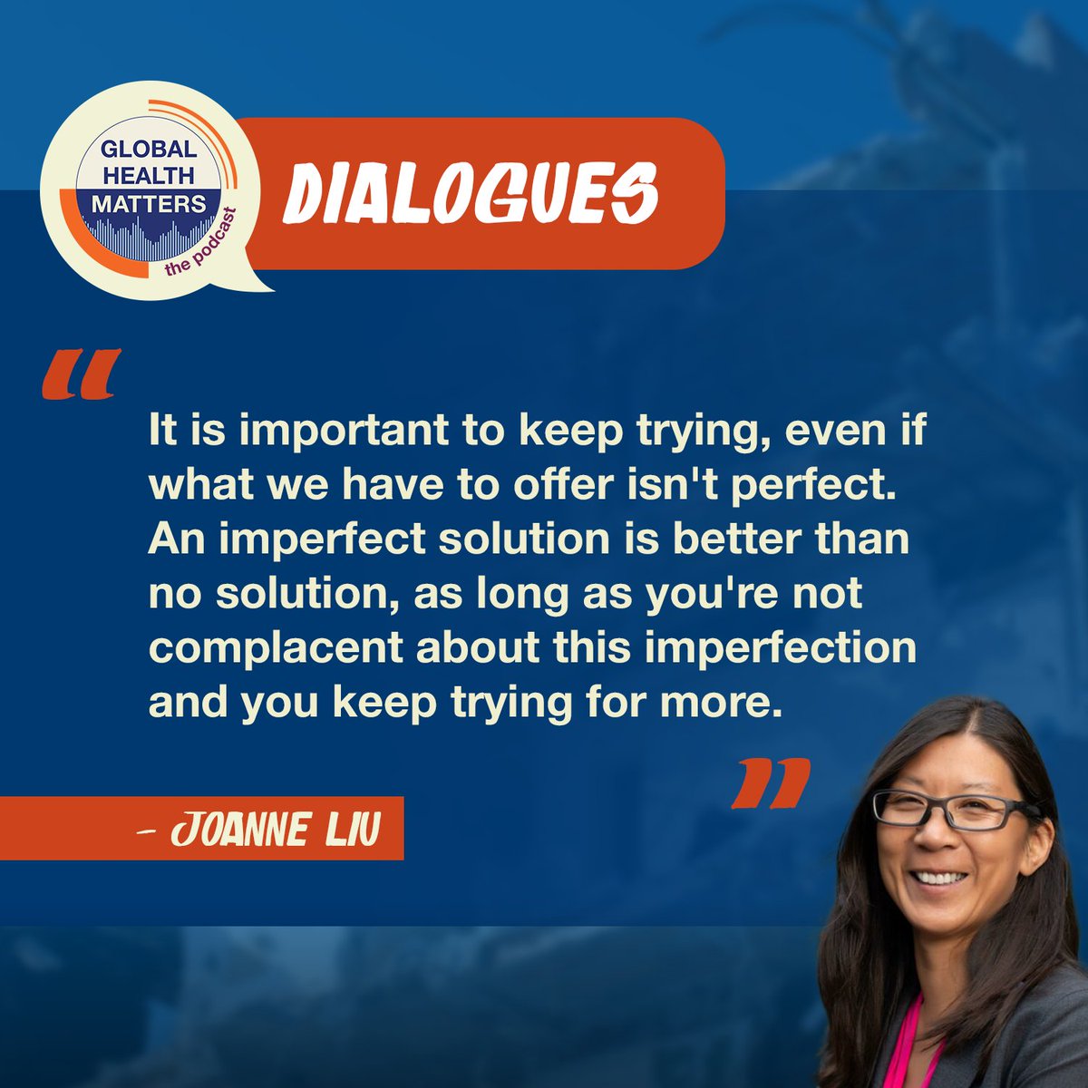 TDR (@tdrnews) on Twitter photo “An imperfect solution is better than no solution”
Hear more from Joanne Liu‘s powerful #GlobalHealthMatters podcast episode with <a href="/GarryAslanyan/">Dr Garry Aslanyan</a> 👉 tinyurl.com/GHM-E48 “An imperfect solution is better than no solution”
Hear more from Joanne Liu‘s powerful #GlobalHealthMatters podcast episode with <a href="/GarryAslanyan/">Dr Garry Aslanyan</a> 👉 tinyurl.com/GHM-E48
