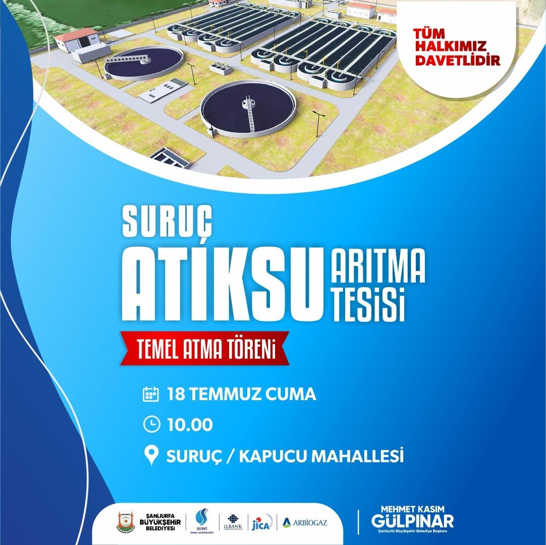 SURUÇ’A 427 MİLYON TL’LİK DEV YATIRIM! 🚧
Atık Su Arıtma Tesisi için ilk adım atılıyor.

✅ Çevre dostu altyapı
✅ Temiz bir gelecek
✅ Sürdürülebilir kalkınma

📍Kapucu Mahallesi – Suruç
🗓️ 18 Temmuz 2025 Cuma
🕙 10.00

Tüm hemşehrilerimizi temel atma törenimize bekliyoruz.