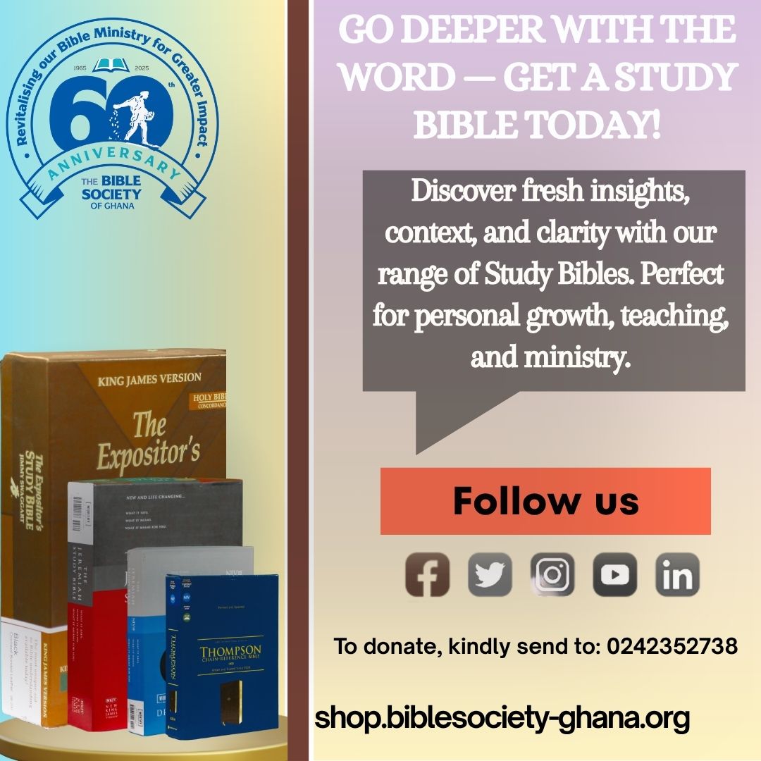 BibleSocietygh's tweet image. Go deeper with God’s Word!
Get a Study Bible today and discover clarity, insights, and growth.
🛒 shop.biblesociety-ghana.org
📞 0577-687976 / 0577-675337
🙏 Donate: 0242352738

#StudyBible #DeeperWithTheWord #BibleSocietyGhana