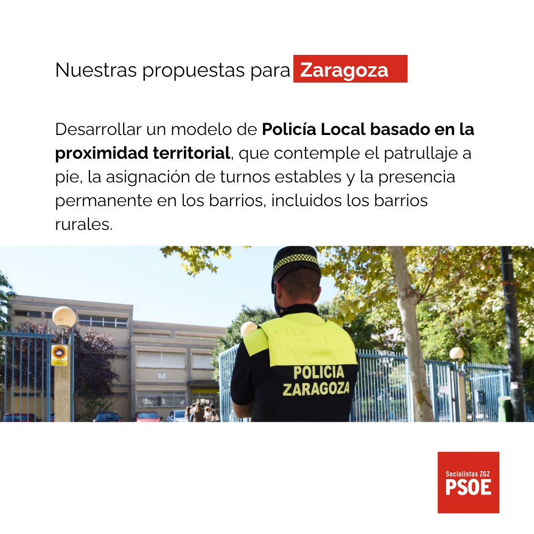 👨‍✈️#PolicíaLocal

👉Desarrollar un modelo de Policía Local basado en la proximidad territorial, que contemple el patrullaje a pie, la asignación de turnos estables y la presencia permanente en los barrios, incluidos los barrios rurales