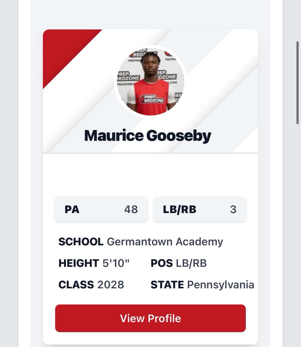 Maurice Gooseby (@mgooseby9) on Twitter photo Thankful to be seen as a Top 50 Player & No.3 LB in PA! The grind doesnβt stop. <a href="/PRZVicCastillo/">VicCastilloPRZ</a> <a href="/PrepRedzonePA/">Prep Redzone Pennsylvania</a> <a href="/GAFootball1759/">Germantown Academy Football</a> Thankful to be seen as a Top 50 Player & No.3 LB in PA! The grind doesnβt stop. <a href="/PRZVicCastillo/">VicCastilloPRZ</a> <a href="/PrepRedzonePA/">Prep Redzone Pennsylvania</a> <a href="/GAFootball1759/">Germantown Academy Football</a>