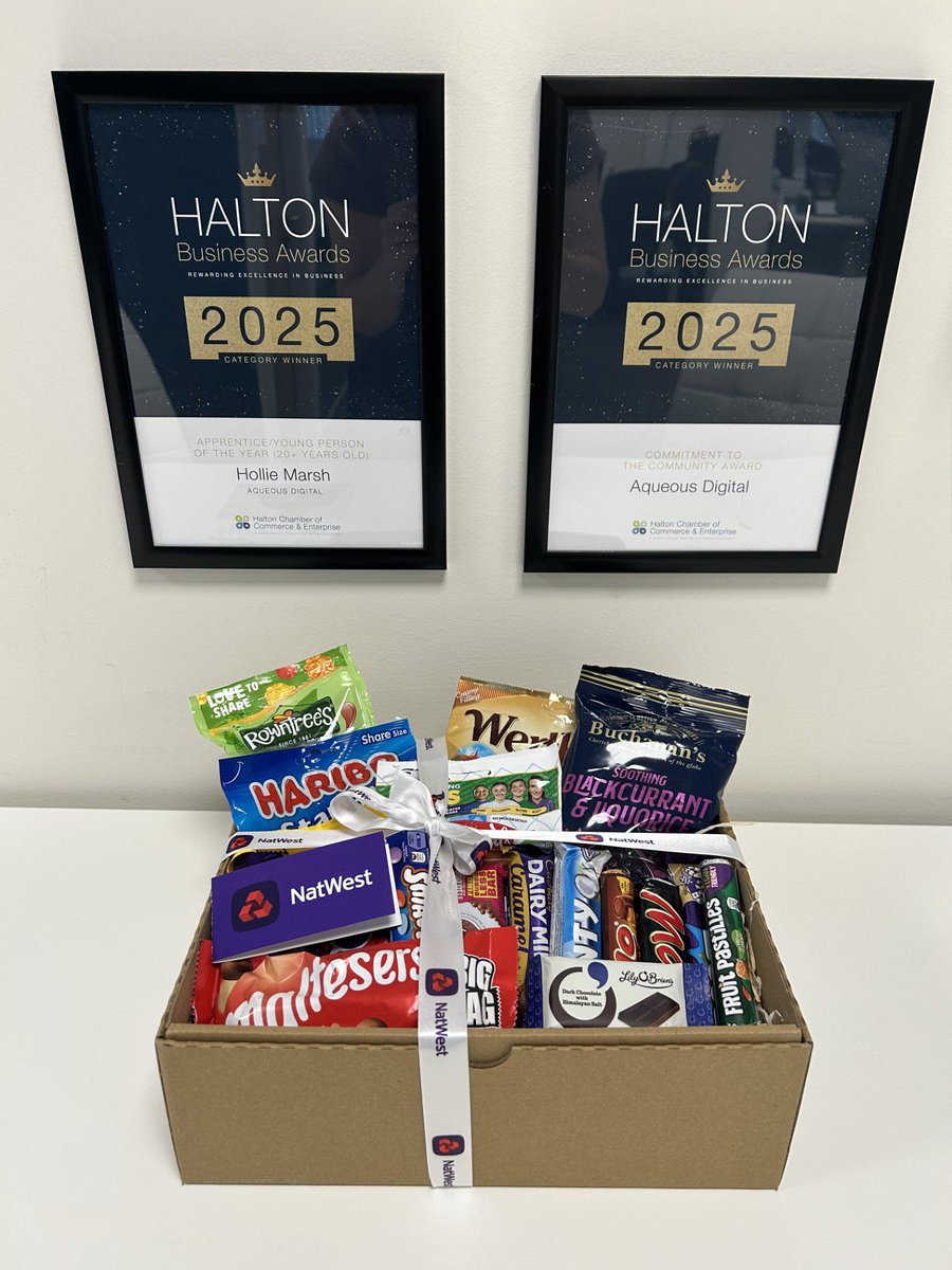 Aqueous Digital (@aqueousdigital) on Twitter photo A big thank you to the team at <a href="/NatWestBusiness/">NatWest Business</a> for the delicious surprise 🍬
We’re so grateful for the sweet treats and your kind congratulations following our recent success at the <a href="/HaltonChamber/">Halton Chamber of Commerce</a> Business Awards! A big thank you to the team at <a href="/NatWestBusiness/">NatWest Business</a> for the delicious surprise 🍬
We’re so grateful for the sweet treats and your kind congratulations following our recent success at the <a href="/HaltonChamber/">Halton Chamber of Commerce</a> Business Awards!