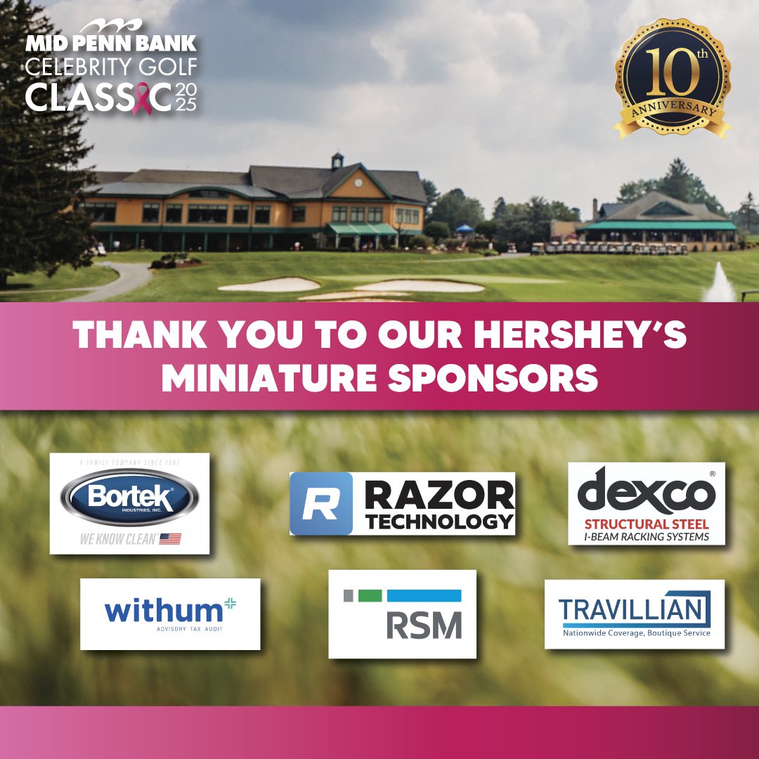 MPBGolfClassic's tweet image. A big shoutout to our amazing HERSHEY'S MINIATURE sponsors for supporting the 2025 Celebrity Golf Classic⛳! Your generosity is truly appreciated and helps make a difference in the fight against breast cancer.
- Bortek
- withum
- Razor Technology
- RSM
- dexco
- Travillian…