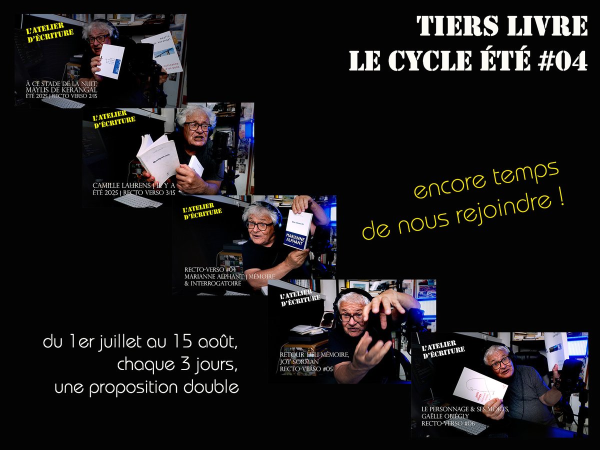 « #TiersLivre, cycle été, recto verso | c'est ouvert ! »

proposition #06 : « le personnage &amp; ses morts»,  partir de Gaëlle Obiégly, et toujours temps de nous rejoindre ! 

tierslivre.net/spip/spip.php?…