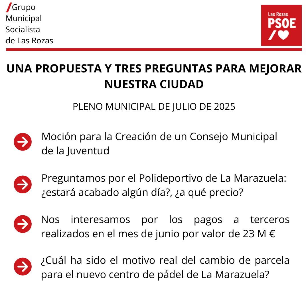 PSOE Las Rozas (@psoe_lasrozas) on Twitter photo 🔴Mañana hay Pleno Municipal en #LasRozas
Puedes venir al Ayuntamiento o seguirlo aquí
sesiones-plenarias.lasrozas.es
A partir de las 9:30 h
Desde el <a href="/PSOE_LasRozas/">PSOE Las Rozas</a> llevamos iniciativas para mejorar la vida de nuestros vecinos y vecinas 👇 🔴Mañana hay Pleno Municipal en #LasRozas
Puedes venir al Ayuntamiento o seguirlo aquí
sesiones-plenarias.lasrozas.es
A partir de las 9:30 h
Desde el <a href="/PSOE_LasRozas/">PSOE Las Rozas</a> llevamos iniciativas para mejorar la vida de nuestros vecinos y vecinas 👇