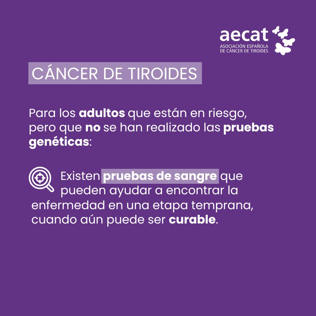 aecat_es's tweet photo. 🧬 Cáncer de tiroides: ¿Puede afectar a varios miembros de una misma familia? (Parte 2)
El carcinoma medular de tiroides (MTC) puede tener un componente hereditario.
🧪 Si hay antecedentes familiares, se recomienda hacer pruebas genéticas, incluso en la infancia.
#Aecat https://t.co/6SfU278kF2