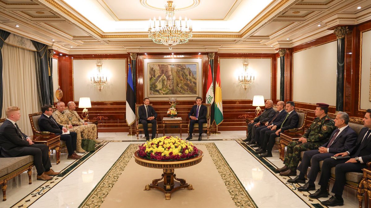 KRP Media (@mediakrp) on Twitter photo President Nechirvan Barzani received Estonian Defense Minister <a href="/HPevkur/">Hanno Pevkur</a> and his delegation in Erbil. The meeting focused on strengthening security ties, Estonia’s role in the anti-ISIS coalition, and regional developments. Both sides reaffirmed commitment to enhance cooperation. President Nechirvan Barzani received Estonian Defense Minister <a href="/HPevkur/">Hanno Pevkur</a> and his delegation in Erbil. The meeting focused on strengthening security ties, Estonia’s role in the anti-ISIS coalition, and regional developments. Both sides reaffirmed commitment to enhance cooperation.