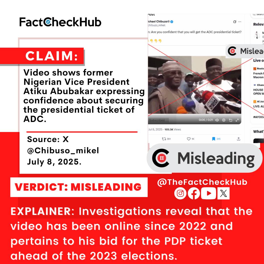 #FACTCHECK: Video shows former Nigerian Vice President Atiku Abubakar expressing confidence about securing the presidential ticket of ADC.

factcheckhub.com/old-video-of-a…