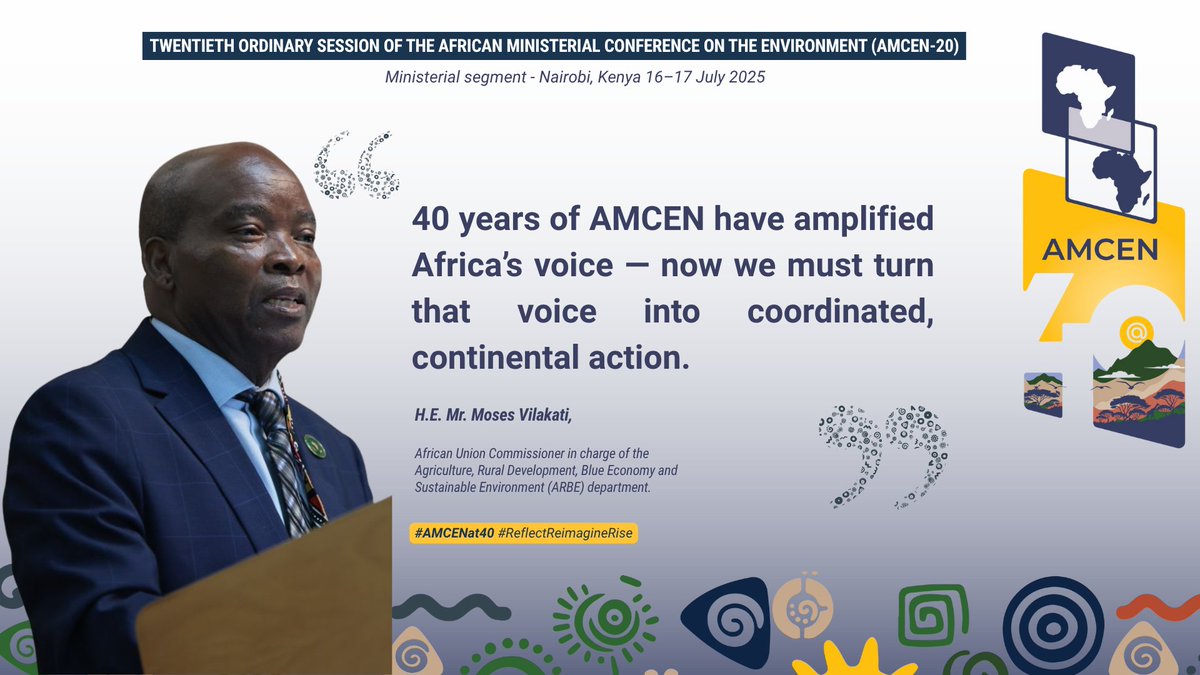 <a href="/_AfricanUnion/">African Union</a>  Commissioner <a href="/MosesVilakati/">H.E Moses Vilakati</a> called for a bold, circular future — through CEAP 2024–2025 and continental collaboration.
“Our environment is our economy. Let us treat it as such.”

#AMCENat40 #ReflectReimagineRise