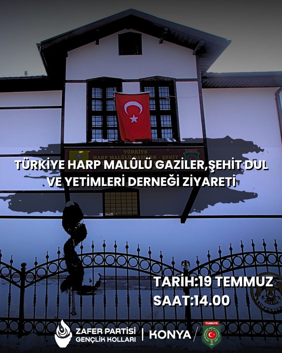 zpgenclikkonya's tweet photo. Kıymetli dava arkadaşlarım,
Cumartesi günü saat 14.00'te,
Türkiye Harp Malulü Gaziler, Şehit Dul ve Yetimleri Derneği’ne bir ziyaret gerçekleştirilecektir.

Şehitlerimizin emanetlerine ve gazilerimize vefamızı göstermek adına
tüm teşkilat mensuplarımızın katılımını önemle rica ediyoruz.

Toplanma saati ve yeri ayrıca bildirilecektir.
Saygılarımızla.
.
.
@umitozdag 
@zaferpartisi 
@M_cankucuk 
@alpeer_aydogdu1