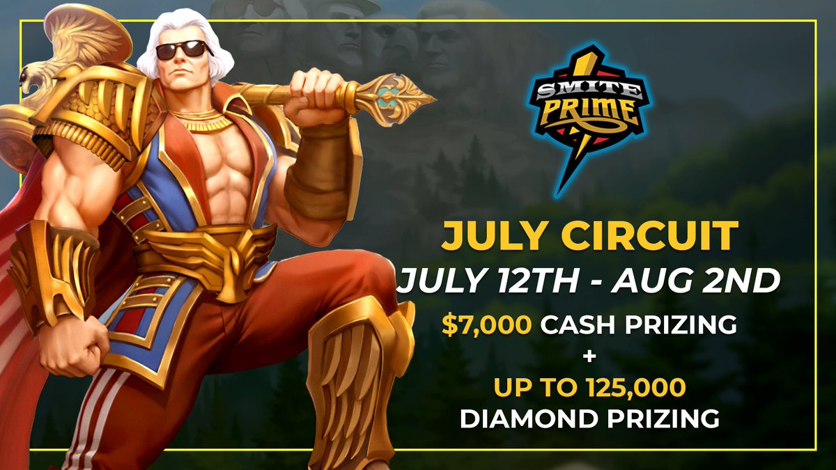 Week 2 of the July Circuit is THIS SATURDAY THE 19TH! 

Sign up your team and compete for the $7K + 125K Diamonds prize pool

LINK: smiteprime.com/tournaments/ev…