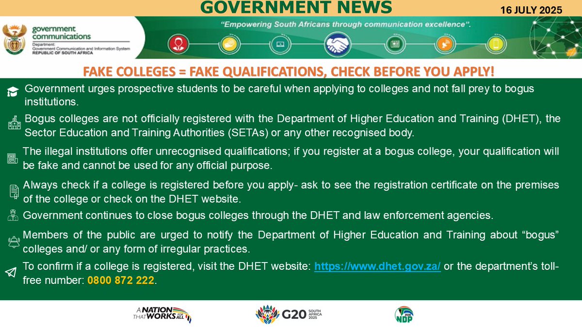 GCIS - Eastern Cape (@gcis_ecape) on Twitter photo 👩🎓📚Government urges prospective students to be careful when applying to colleges and not fall prey to bogus institutions. #GCISFORYOU #GovZAUpdates <a href="/GovernmentZA/">South African Government</a> <a href="/g20org/">G20 South Africa</a> 👩🎓📚Government urges prospective students to be careful when applying to colleges and not fall prey to bogus institutions. #GCISFORYOU #GovZAUpdates <a href="/GovernmentZA/">South African Government</a> <a href="/g20org/">G20 South Africa</a>
