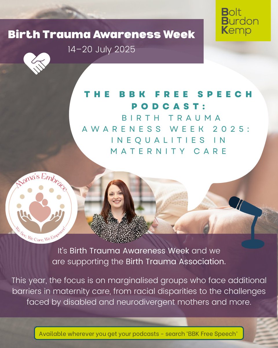 Women's Health - Bolt Burdon Kemp (@womenshealthbbk) on Twitter photo 📣 🎤 In <a href="/BoltBurdonKemp/">Bolt Burdon Kemp</a> latest Free Speech Podcast for #BirthTraumaAwarenessWeek our specialist #WomensHealth Solicitor <a href="/Hannah_Travis1/">Hannah Travis</a> speaks to <a href="/MamasEmbrace24/">Mama's Embrace CIC</a> about inequalities in Maternity care and what needs to change.
#BTAW2025
#maternity
tinyurl.com/3az6urbv 📣 🎤 In <a href="/BoltBurdonKemp/">Bolt Burdon Kemp</a> latest Free Speech Podcast for #BirthTraumaAwarenessWeek our specialist #WomensHealth Solicitor <a href="/Hannah_Travis1/">Hannah Travis</a> speaks to <a href="/MamasEmbrace24/">Mama's Embrace CIC</a> about inequalities in Maternity care and what needs to change.
#BTAW2025
#maternity
tinyurl.com/3az6urbv