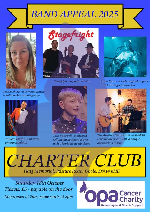 A date and a night to remember, as the Charter Club welcomes the return of the annual OPA Charity show to Goole. Please support us if you can, it's usually a great night, and over the years we have managed to raise a lot of money and awareness for them. <a href="/OPA_UK/">OPA</a>  <a href="/FionaWade_/">Fiona Wade</a>