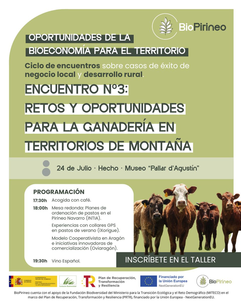 CITAAragon's tweet image. 📢 Nuevo encuentro del ciclo #BioPirineo: “Retos y oportunidades para la #ganadería en los territorios de montaña”🏔️🐑
📅 24 de julio
📍 Hecho (Huesca)
✍️ Inscripciones: biopirineo.es/encuentro-gana…
#NextGenerationEU #ProyectosPRTR #PirineoAragonés #DesarrolloRural #Bioeconomía