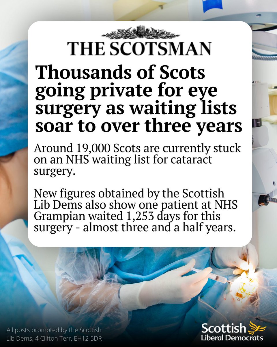 With waits stretching into the months and years, it’s clear that the SNP have no plan for tackling long waits for complex specialties.

Ministers need to ensure that cataract surgery waits come down and people can get the care they need swiftly and close to home.