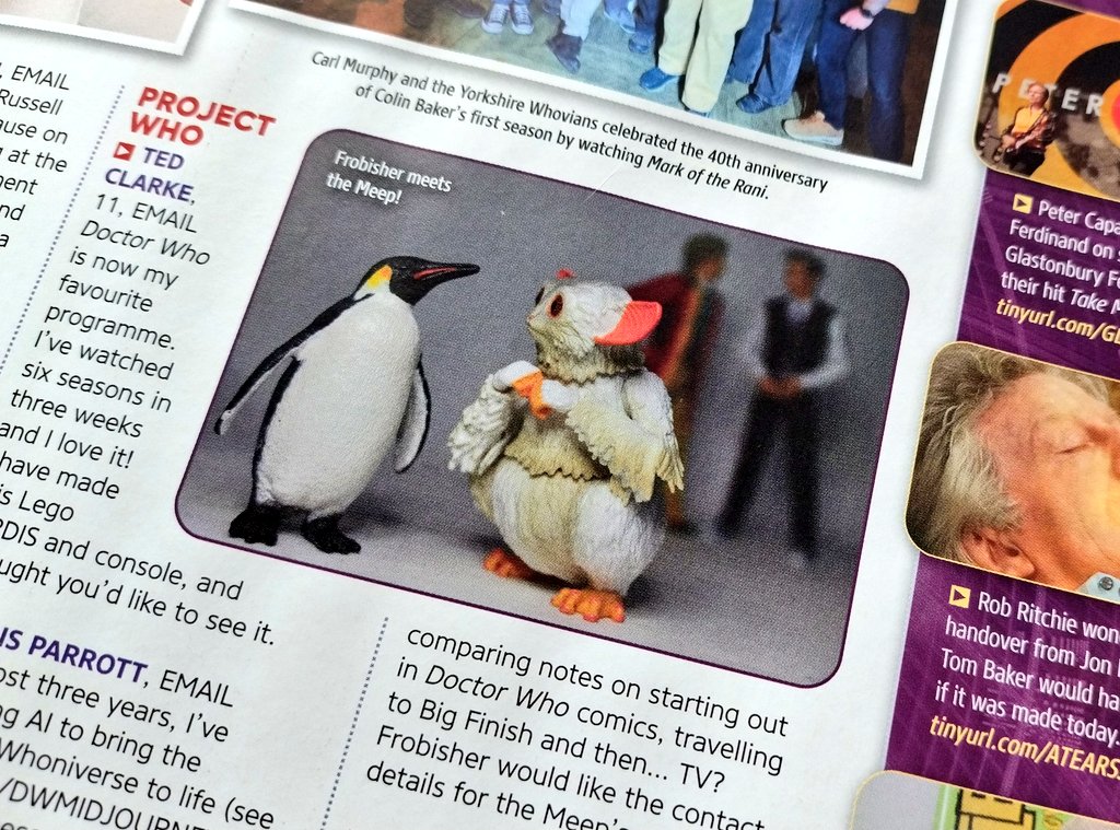 hostproductions's tweet image. Childhood Doctor & Companion on the cover, my daft photo taken during recording the 14th doctor & Meep figure review on the pages!
Thanks @DWMtweets! 😁