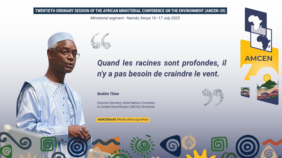 <a href="/mremae/">Elizabeth M. Mrema</a> <a href="/_AfricanUnion/">African Union</a> <a href="/MosesVilakati/">H.E Moses Vilakati</a> <a href="/UNEP/">UN Environment Programme</a> <a href="/Kmunep/">KENYA Mission to UNON+UNEP🇰🇪🇺🇳</a> <a href="/AbabuNamwamba/">Amb Hon Ababu-Namwamba, EGH🇰🇪</a> <a href="/UnKenya/">UN Kenya</a> <a href="/KenyaMissionUN/">Permanent Mission of Kenya to the UN 🇰🇪 🇺🇳</a> <a href="/LeilaBenali_/">Leila Benali 🇲🇦🇺🇳</a> <a href="/MoroccoInKEN/">Embassy of the Kingdom of Morocco in Kenya</a> <a href="/ibrahimthiaw/">Ibrahim Thiaw</a>  reflected on AMCEN’s roots in African solidarity  and the urgent need for land restoration as a pathway to peace and resilience.

#AMCENat40 #UNCCD #ReflectReimagineRise