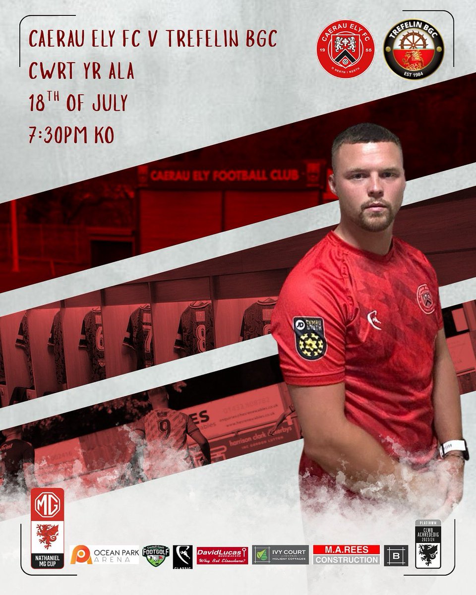 <a href="/FAWales/">FA WALES</a> Nathaniel MG Cup
Caerau Ely v <a href="/trefelinbgc/">Trefelin BGC</a> 
Friday July 18th ko 7.30pm

With pre-season done we now focus on Trefelin in the FAW #nathanielmgcup 
The match is at Cwrt Yr Ala Rd on Friday night with a 7.30pm ko. 
Entry: 
Adults £6/Concessions £4/U16s Free 
#ONerthINerth