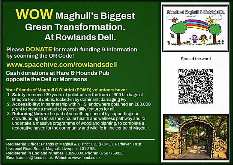MaghullHighsch's tweet image. We are keen to support Friends of Maghull &amp;amp; District in their latest ever green transformation project at Rowlands NHS &amp;amp; Wellness Dell. For more info or to donate towards this fantastic community led project, please scan the QR code on the leaflet below.