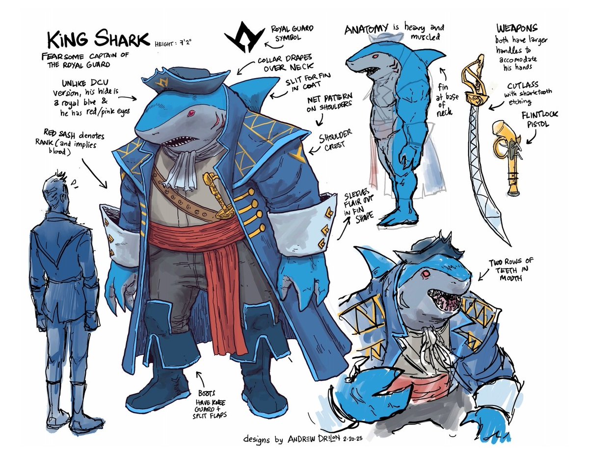 AquamanUniverse's tweet image. King Shark for Aquaman: Yo-Ho-Hold Onto Your Hook design by @andrewdrilon! 🦈