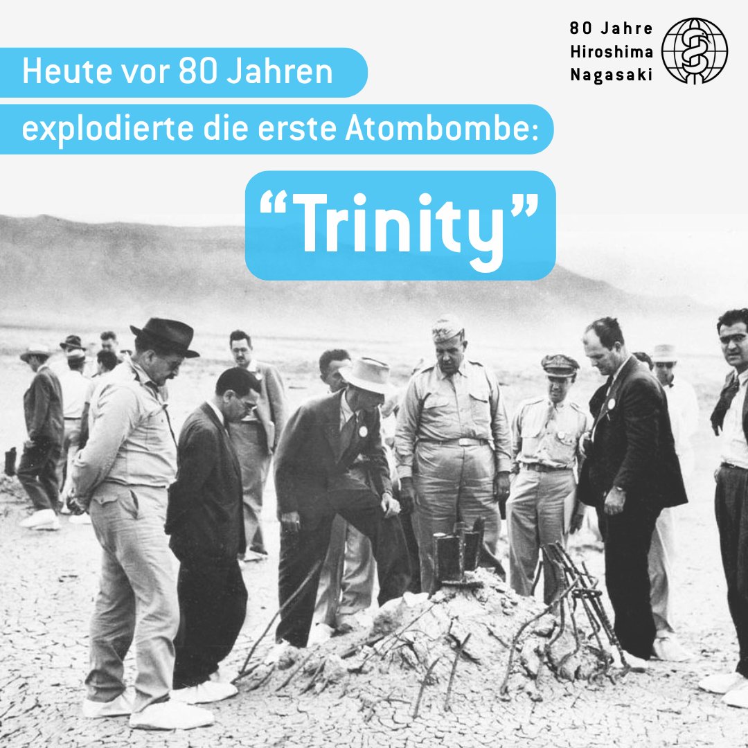 IPPNWgermany's tweet image. Der Atomtest #Trinity fand am 16. Juli 1945 in New Mexiko (USA) statt – im Rahmen des Manhattan-Projekts unter strenger Geheimhaltung. Tausende vom Fallout betroffene Menschen wurden weder evakuiert noch informiert. Mit Trinity begann das Zeitalter der Atombombe. #80Jahre