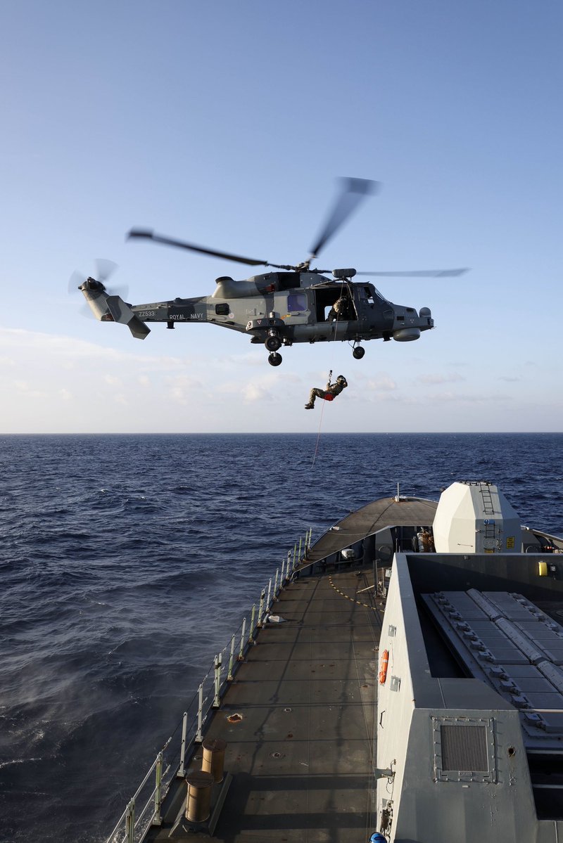HMSDauntless's tweet image. Chaos has conducted winch training testing the crews skill set and nerves
@COMUKCSG @NATO #csg25
#strongertogether #helicopter