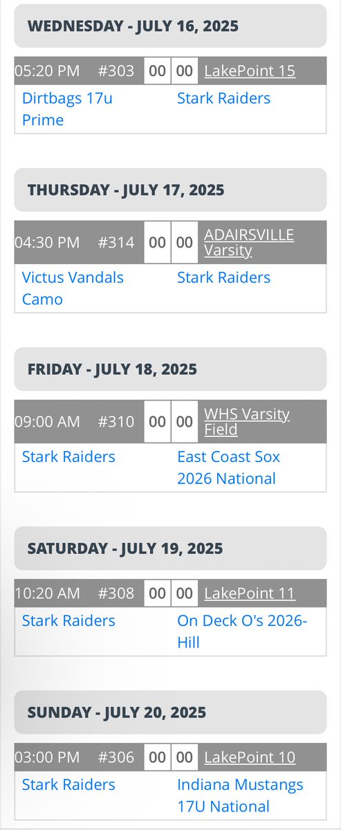 Our schedule for the <a href="/PBRTournaments/">Prep Baseball Tournaments</a> 17u National Championship⬇️