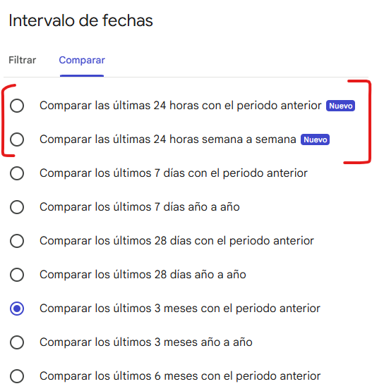 carlos_darko's tweet image. Ya es posible hacer comparaciones en rangos de 24 horas desde Search Console.

No será probablemente la que más vayas a usar, pero como siempre, tener más opciones y más datos siempre son buenas noticias.