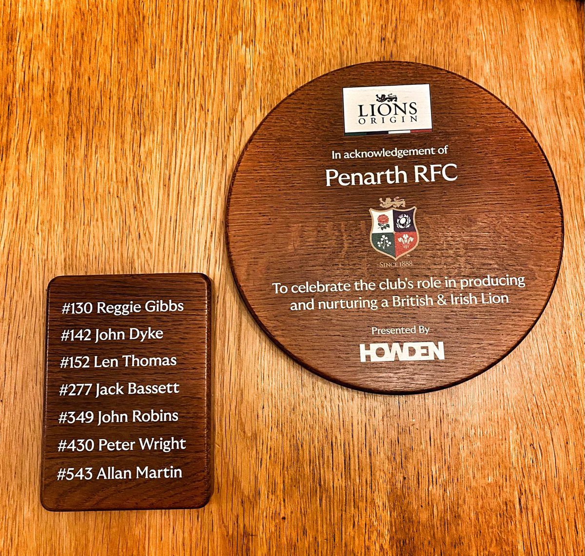 We’re extremely proud to have recieved these plaques from Howdens for our role in producing players for the British &amp; Irish Lions 

130 -  Reggie Gibbs 
142 - John Dyke 
152 -  Len Thomas 
277 - Jack Bassett 
349 - John Robins 
430 - Peter Wright 
543 - Allan Martin