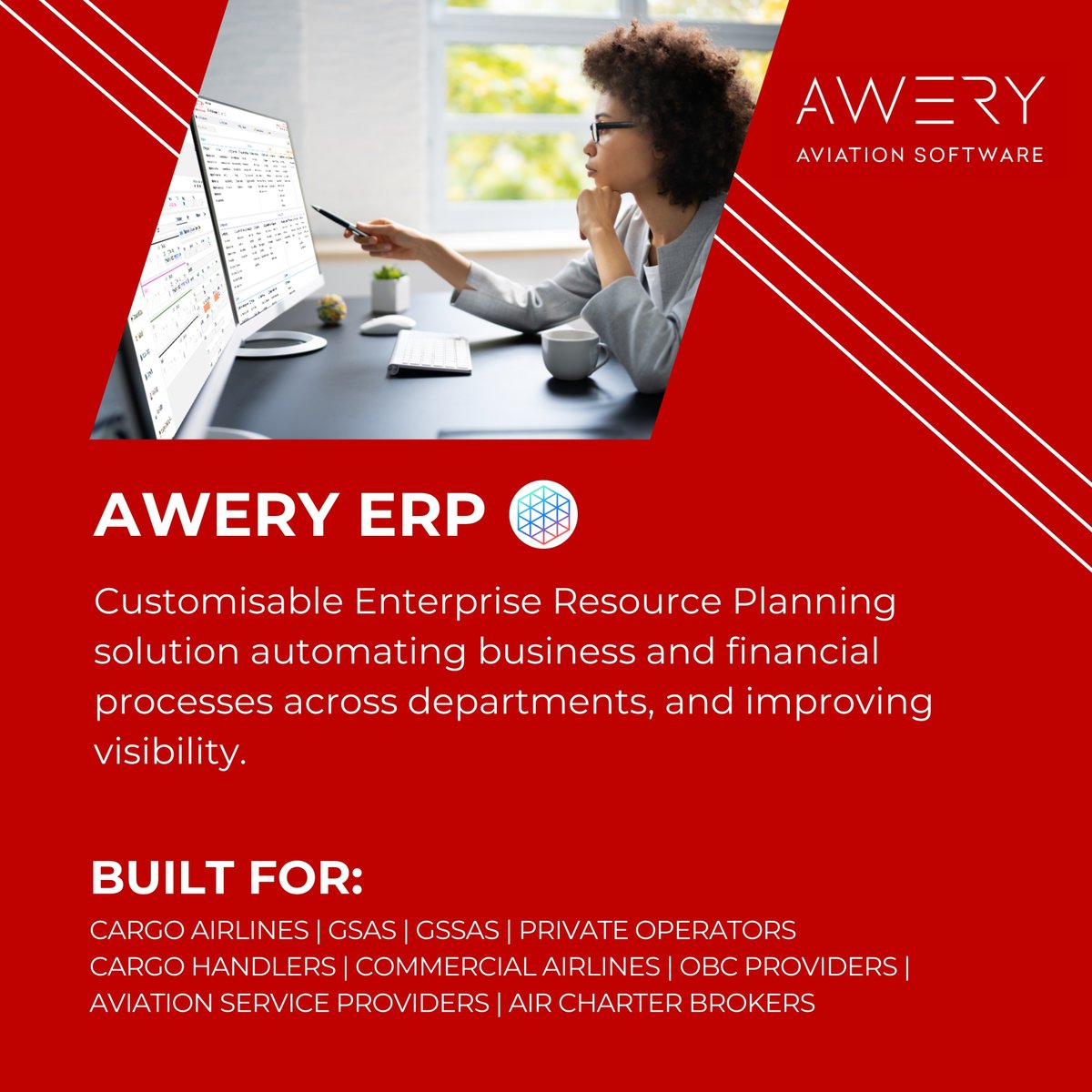 Spotlight on Awery ERP. 🔍

Our Enterprise Resource Planning platform is a web-based tool built specifically for the aviation industry, bringing sales, operations, finance, and HR into one system.

Find out more here: awery.aero/product/awery-…

#ERP #AweryERP #AirCargo