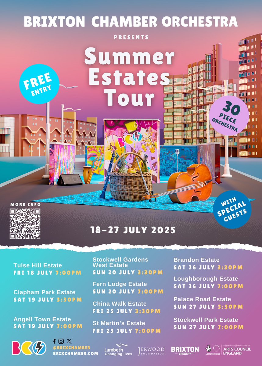 Thriving Stockwell (@thriving_stock) on Twitter photo 🎻✨ Brixton Chamber Orchestra is back — and bringing live music to your estate!
This Saturday 19th July at 3:30pm, enjoy a FREE performance by a 30-piece orchestra - check flyer for the various locations 🎶
Expect brilliant music, special guests, and a great community 🎻✨ Brixton Chamber Orchestra is back — and bringing live music to your estate!
This Saturday 19th July at 3:30pm, enjoy a FREE performance by a 30-piece orchestra - check flyer for the various locations 🎶
Expect brilliant music, special guests, and a great community