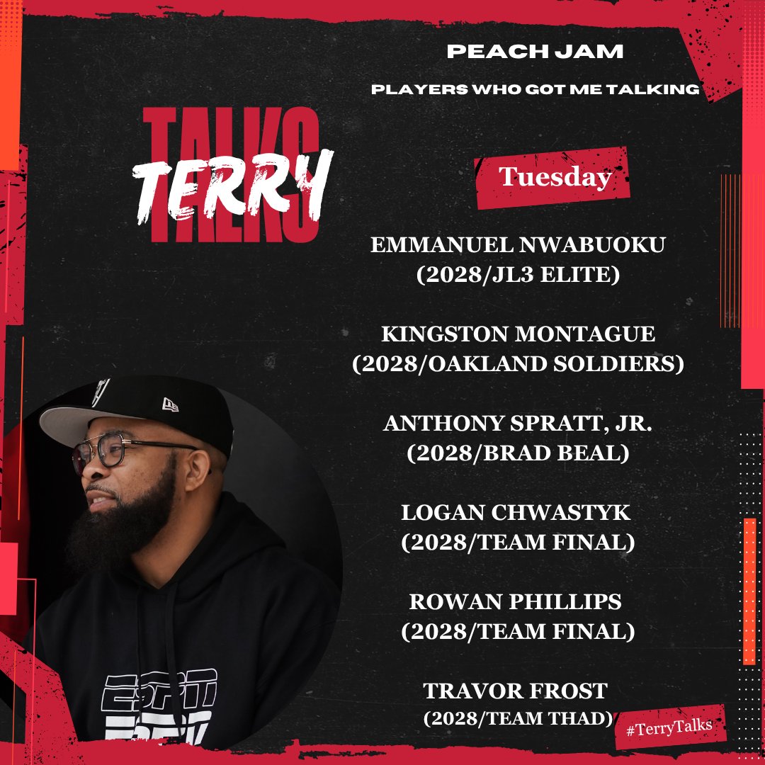 TDrakeBasktball's tweet image. 🚨 #TerryTalks 🚨

These players got me talking about their Tuesday performance at #PeachJam...

#NikeBaskeball #ESPN #PaulBiancardi #SCNext @NikeEYB @PaulBiancardi @SCNext @TheUCReport @nikebasketball @BradBealElite @Soldiers_Salute @TeamUnitedAAU @Gymrat_jj4 @JL3Elite