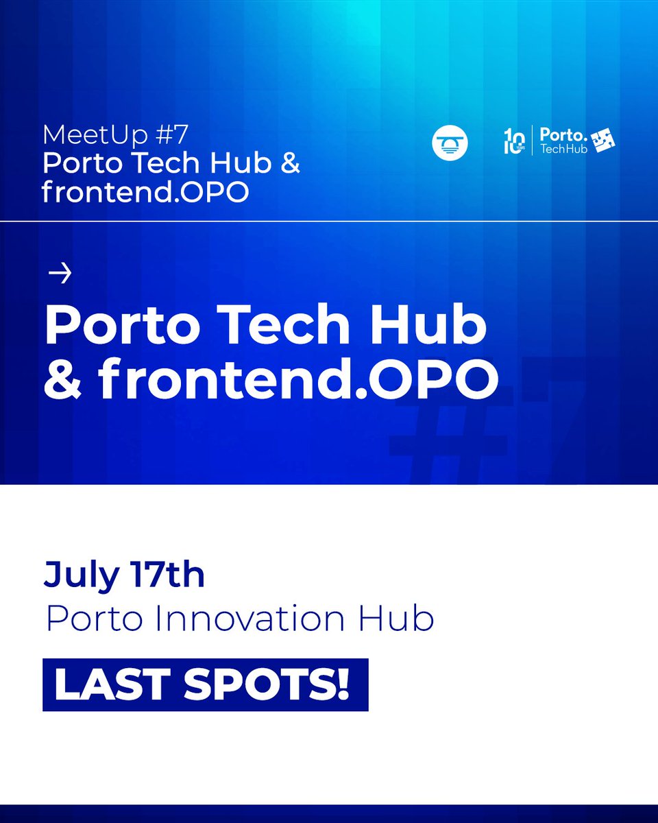PortoTechHub's tweet image. π This is your reminder for the Porto Tech Hub & frontend.OPO meetup!
See you tomorrow, on July 17th at 6:00 pm at Porto Innovation Hub!
Have you registered yet? Register here π tinyurl.com/55xeex9a
See you there!
#PTH #PortoTechHub #PTH10years #PTH10