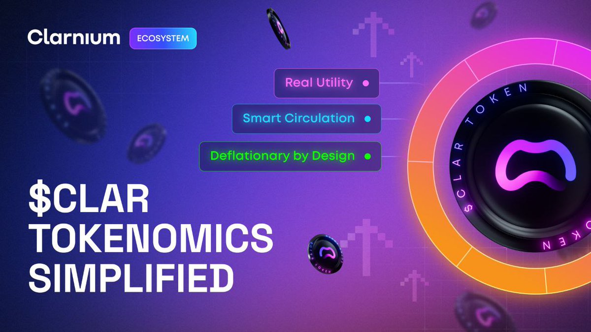 clarnium_io's tweet image. $CLAR Tokenomics Simplified
Here’s why $CLAR gets more valuable as usage grows:
Deflationary by Design
Limited supply + constant reduction via:
- Token burns
- Buybacks
- Staking lockups
Real Utility
$CLAR is used across the Clarnium ecosystem:
- In-game boosts
- Autofarming…