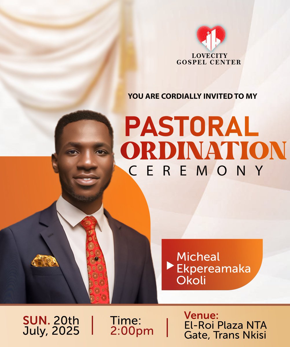 michaelokoli7's tweet photo. It is with joy that I announce to you My Ordination as a Pastor under the Leadership of My Senior Pastor &amp; Man of God Pst Francis Udeh, Senior Pastor LoveCity Global 

What a privilege to serve God and be selected for the High callings. https://t.co/jHeIkrbxMp