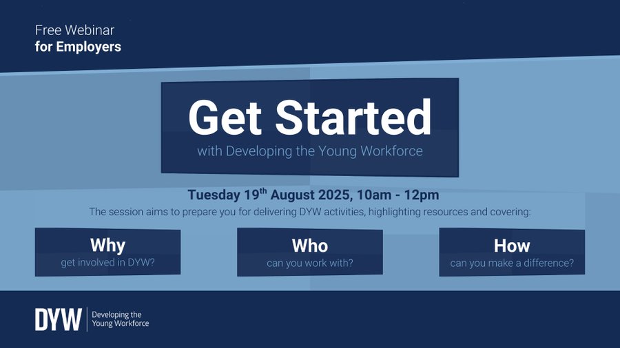 Employers📣

Would you like to discover how you can connect with your future workforce through DYW?

Come to our Get Started with DYW session on 19th August to learn more.

Book now: ow.ly/Jm4h50VP73K

#DYWScot #ConnectingEmployers