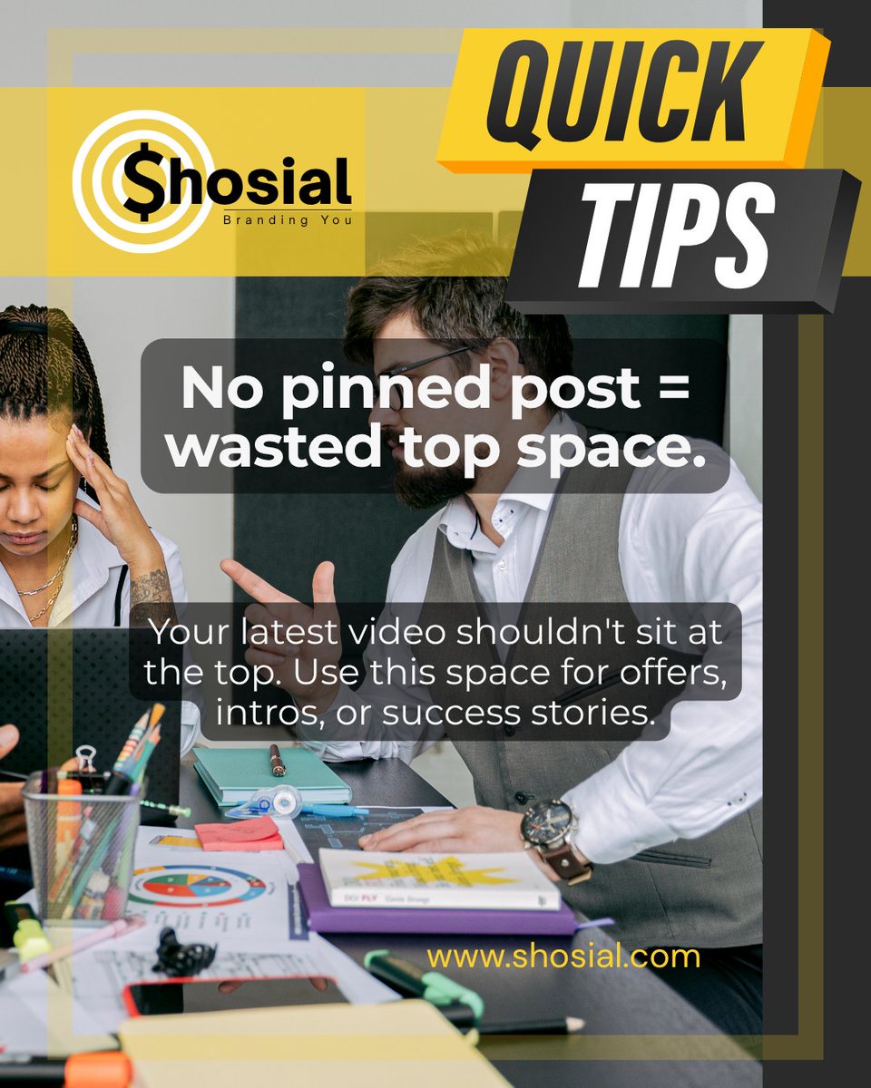 1shosial's tweet image. Your latest video shouldn't sit at the top.
Use this space for offers, intros, or success stories.
#Shosial #SocialMediaTips #DigitalMarketing #SmallBusinessGrowth #MarketingGrowth #ContentThatConverts
