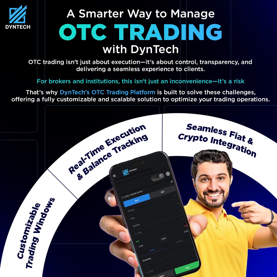 Dynamic__Tech's tweet image. A Smarter Way to Manage OTC Trading with DynTech!
OTC trading isn’t just about execution—it’s about control, transparency, and delivering a seamless experience to clients.
Yet, many trading platforms still struggle with slow execution, rigid workflows, and lack of real-time…
