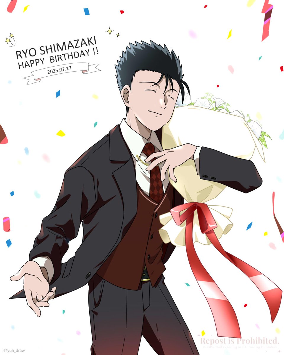yuh_draw's tweet image. 島崎さん!!お誕生日おめでとう!!🥳🎉
#島崎亮生誕祭2025