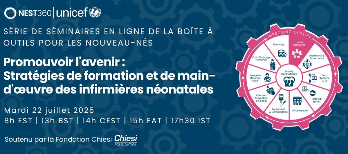 NewbornToolkit's tweet image. 🚨 Il reste 1 semaine !
🔎« Promouvoir l'avenir :Stratégies de formation et de main-d'œuvre des infirmières néonatales » avec traduction en français.
📆 22 juillet 2025
🕐15h EAT| 13h BST | 8h EST
👉 newborntoolkit.org/fr/events/huma…
