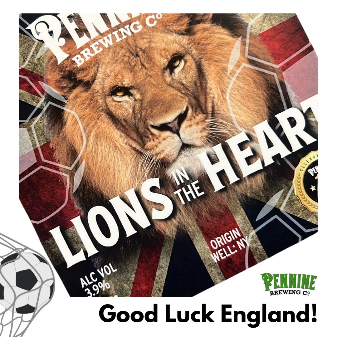 The Lionesses are on the prowl and so is our special guest beer! 🦁🍻
Quarter-finals today! Grab a pint, fuel the roar &amp; cheer on England!
Come on Lionesses! ⚽🦁🍺
#lionesses #comeonengland⚽️ #beeroclock🍻 #brewerylife #penninebrewingco